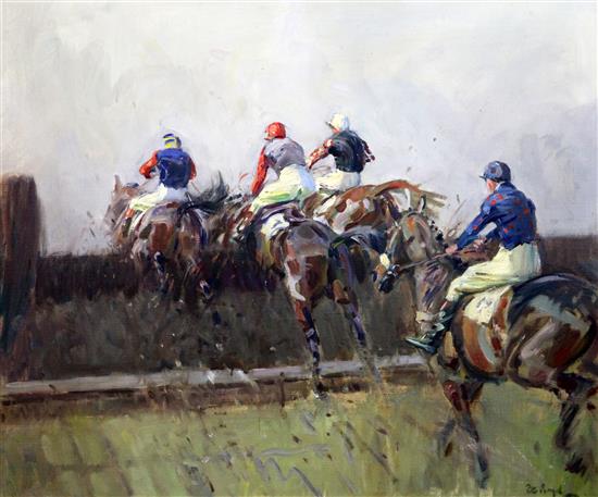 § Peter Biegel (1913-1987) Brave Men and Novices, the Old Open Ditch, Cheltenham 20 x 24in.